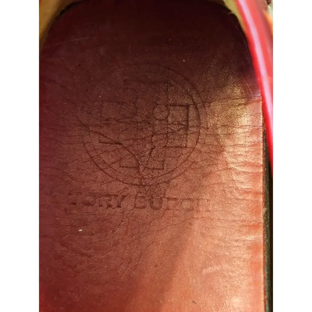 Tory Burch Womens Red Crinkled Patent Leather Driving Loafers Moccasins Size 7M